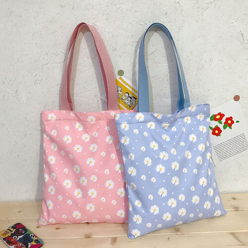 Small Daisy Canvas Female New Japanese Oblique Cross All-Match Student One-Shoulder Tote Bag