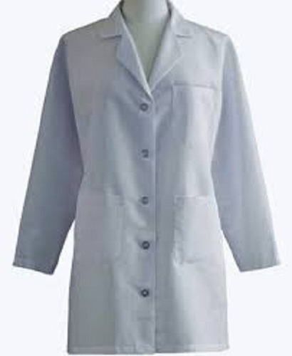 Women Single Side Pocket Collar Neck Full Sleeves Long White Lab Coat