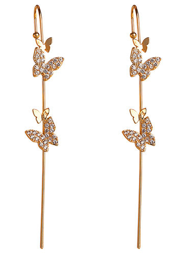 Golden Pair Of 2 Gold Plated Stylish Zircon Studded Butterfly Ear Cuff 