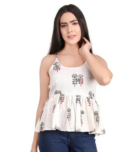 Sleeveless And Round Neck Floral Printed Soft Cotton Top For Casual Wear