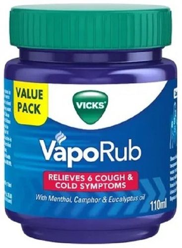 110 Ml Vaporub खांसी और सर्दी के लक्षणों से राहत देता है मेन्थॉल, कपूर और नीलगिरी के साथ तेल ग्रेड: मेडिसिन ग्रेड 