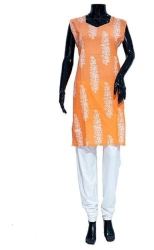 Women Elegant Look Skin Friendly Orange And White Cotton Printed Kurti Decoration Material: Paint