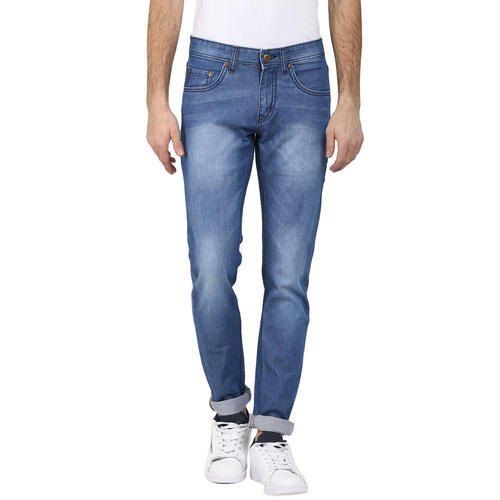 Men Stylish And Comfortable Plain Dyed Party Wear Blue Denim Jeans