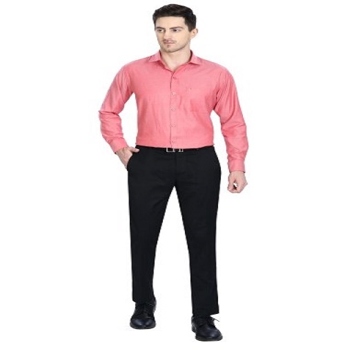 Comfortable Solid Spread Collar Full-Sleeve Plain Cotton Shirt For Men - Cotton Size L Peach Color | Breathable Cool Pass Easy-Iron Washable