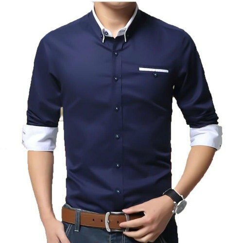 Designer One Pocket Casual Cotton Solid Shirt For Men Collar Style: Classic