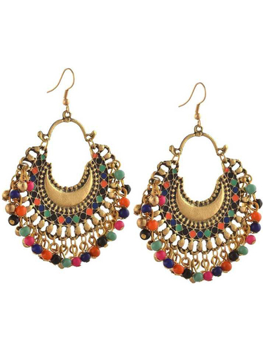 Golden and Multicolor Beads Fancy Tribal Brass Jhumki Earring