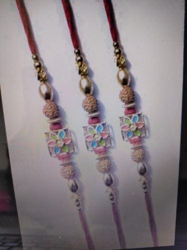 Moisture Proof Handcrafted Fancy Rakhi With Free Tilak Pouch, 8 Inch Length, Pack Of Three