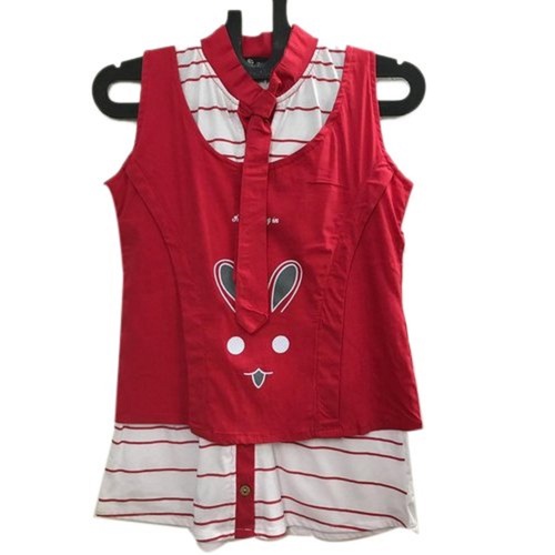 Ladies Red Stand Collar Fancy Top