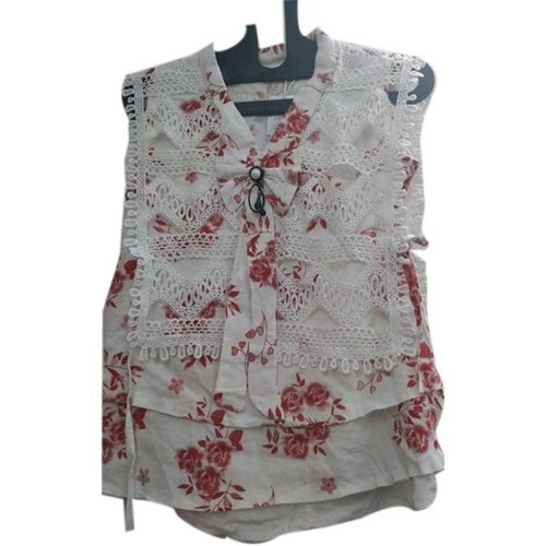 Ladies White Floral Print Rayon Top