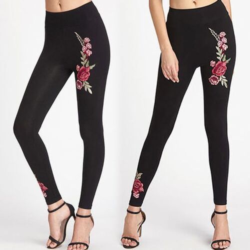 Black Most Soft And Comfortable Premium Look Ladies Cotton Embroidery Legging at Best Price in Chandigarh Radhey Garments