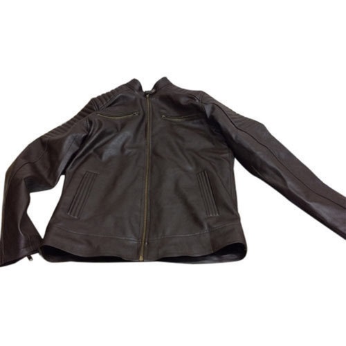 Pure Leather Modern Fit Jacket - Sizes S to XXL Dark Brown Color Full Sleeves with Stylish Shoulder Design and Two Side Pockets