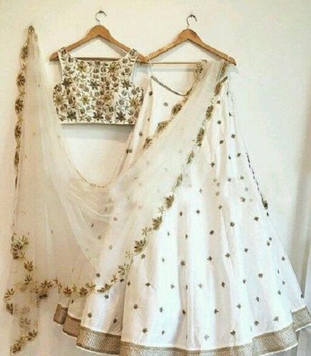 Ladies Fashionable And Stylish Embroidered White Party Wear Designer Lehenga Choli