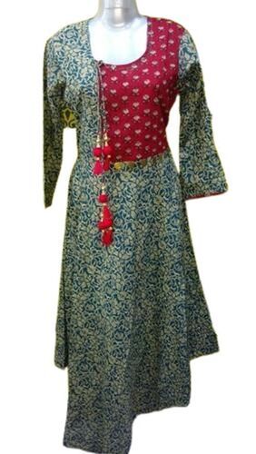 Casual And Breathable 3/4 Sleeves Cotton Flare Printed Kurti