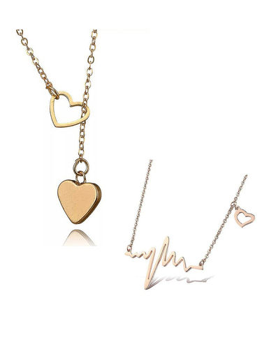 Combo Of 2 Heartbeat Y-Shaped Drop Heart Pendant Necklace Gender: Women