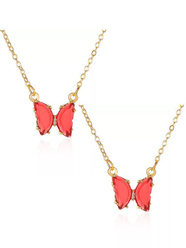 Combo of 2 Red Crystal Butterfly Pendant Necklace