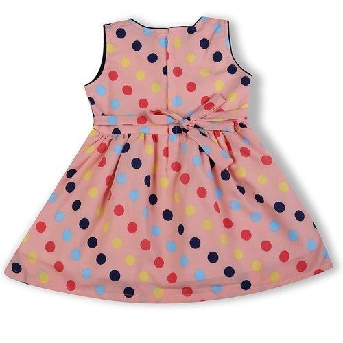 Dotted Printed Cotton Regular Fit Casual Wear Sleeveless Frocks For Girls