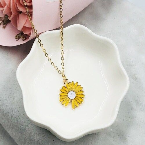 Gold Plated Yellow Flower Pendant Necklace