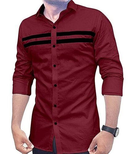 Slim Fit Cotton Marron And Black Lines Full Sleeve Mens Regular Full Sleeve Shirt Chest Size: 42