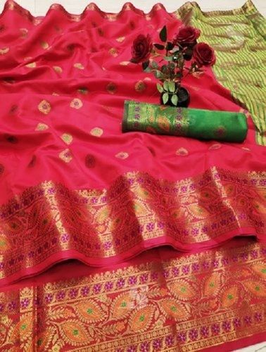 Red Bandhani Breathable Casual Wedding Wear Printed Fancy Cotton Silk Saree