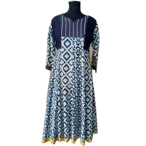 Casual Wear 3/4rth Sleeves Printed Traditional Anarkali Style Cotton Kurtis