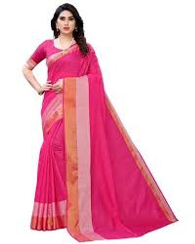 Pink Casual Wear Fancy Plain Cotton Saree