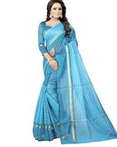 Casual Wear Stylish Lightweight Cotton Saree - Cotton, Flowing Lightweight Fabric, Blue Checked Pattern | Ideal for Casual Wear, Embracing Versatile Elegance