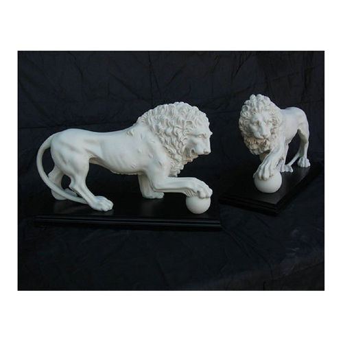 Indian Lion Pair White Marble Statue