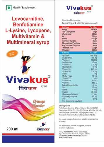 Levocarnitine Benfotiamine L-Lysine Lycopene Multivitamin And Multimineral Syrup