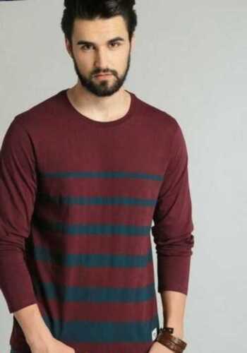 O Neck Men T Shirt In Red Blue Color And Plain Pattern, Full Sleeve