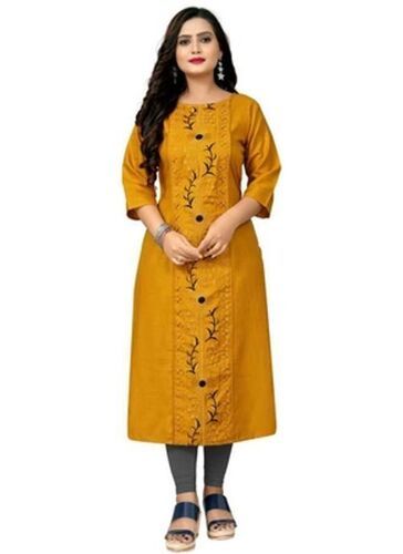 Musterd Round Neck Ladies Designer Cotton Kurti