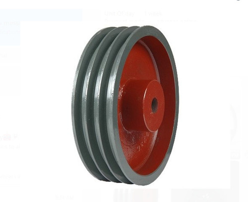 16 Inch Round Powder Coated Durable And Rust Proof Cast Iron Pulley - Red And Silver Finish | Versatile for Indoor/Outdoor Use, Ideal for Industrial Applications