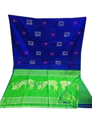 Beautiful New Arrival Festive Wear Blue Hand Working Cotton Handloom Saree