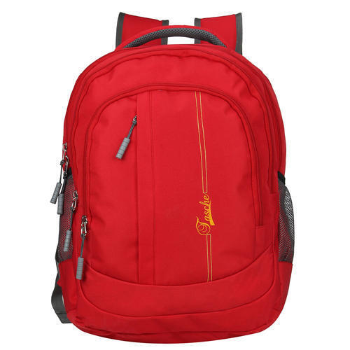 Light Weight Side Pockets And Water Proof Polyester Plain Red School Bag