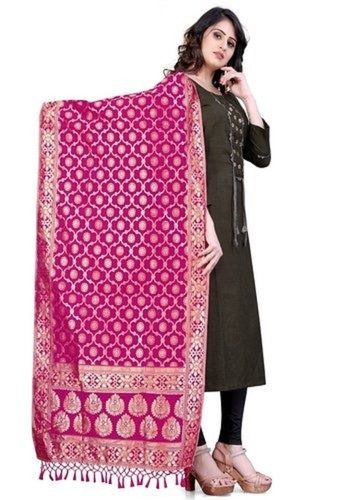 Pink 2.5 Meter Long Breathable And Washable Printed Banarasi Silk Dupatta