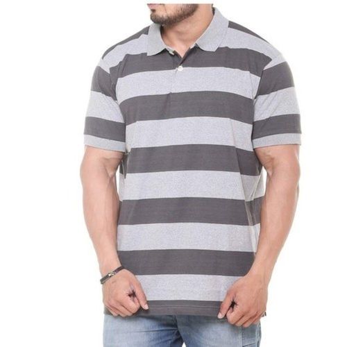 Casual Wear Regular Fit Short Sleeve Striped Polo Neck Mens T-shirts