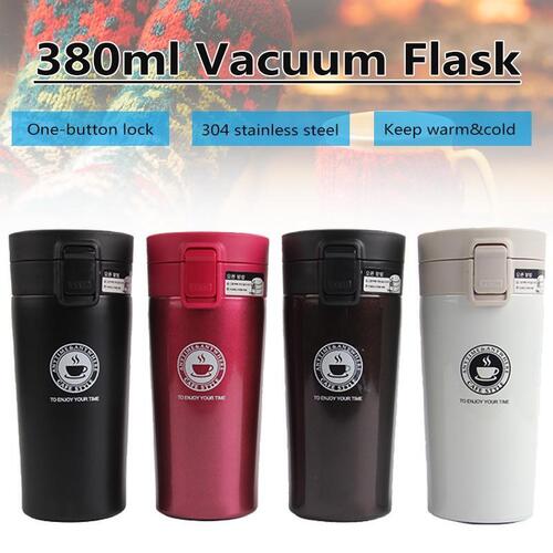 White 304 Stainless Steel Warm And Cold Vacuum Flask With One - Button Lock (380 Ml)