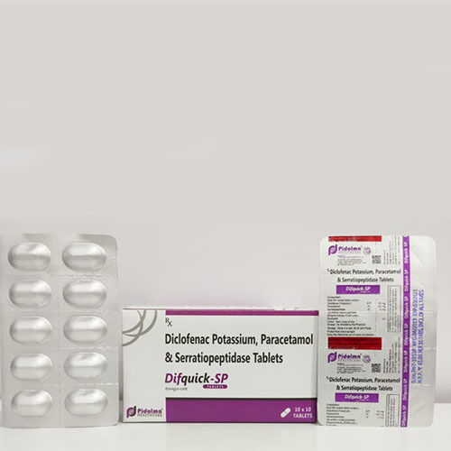 Gray Difquick-S Diclofenac Potassium, Paracetamol And Serratiopeptidase Painkiller Tablet, 10X10 Alu Alu Pack