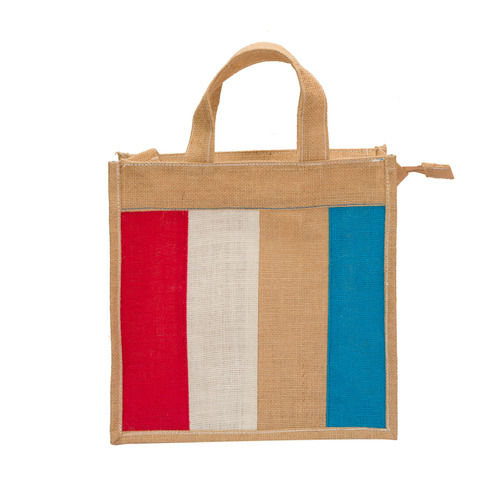 GoBamboos Multicolored Laminated Jute Bag 12"x14x4" with Zip