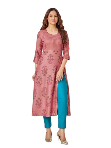 Pink Ladies Rayon Designer Kurtis