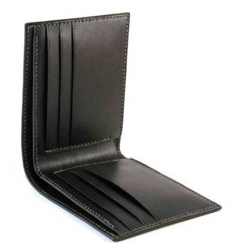 6 Card Slots Black Color Bi-fold Slim Plain Design Mens Leather Wallets