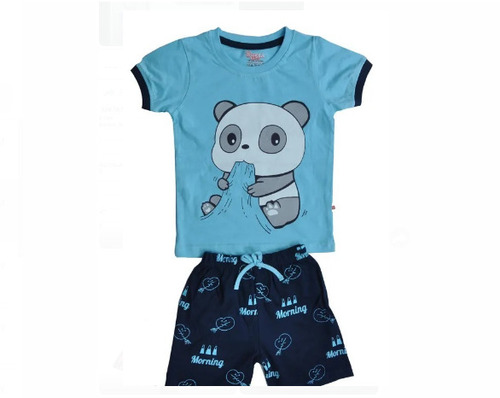 बच्चों के लिए हवा पार होने योग्य और धोने योग्य प्रिंटेड कॉटन टी शर्ट और शॉर्ट्स आयु वर्ग: 3-4