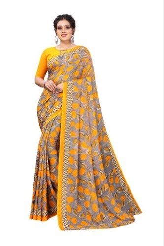 Ladies Casual Wear Printed Georgette Saree With Unstitched Blouse