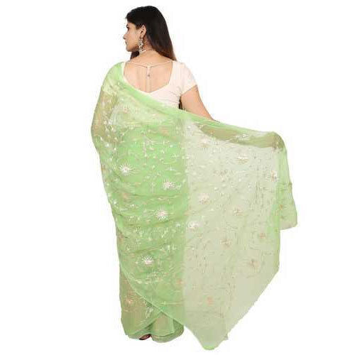 Ladies Trendy Party Wear Hand Embroidered Chiffon Saree With Unstitched Blouse