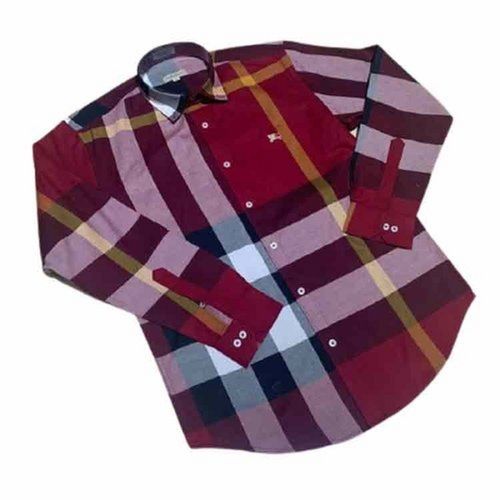 Red Mens Check Party Wear Cotton Shirt