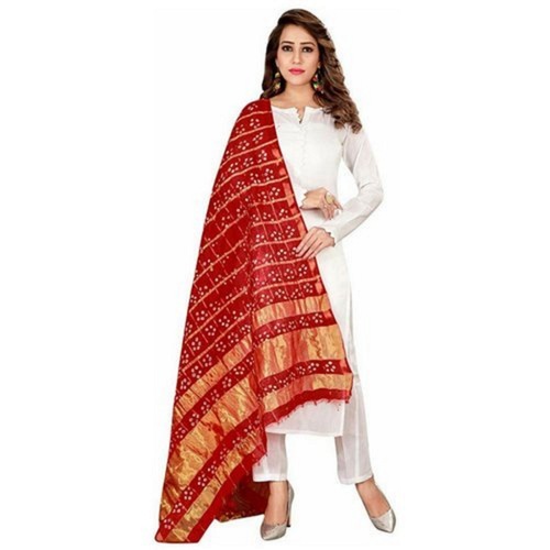 Red Color Bandhani Dupatta For Ladies