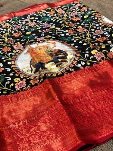 Multicolor Women Elegant Look Kalamkari Block Print Saree