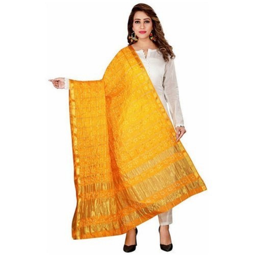Multicolor Yellow Color Bandhani Dupatta For Ladies