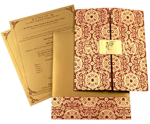 Beautifully Designed Glossy Traditional Square Foldable Wedding Card - MDF Board Material, Elegant Folded Style, Ideal for Wedding Anniversaries