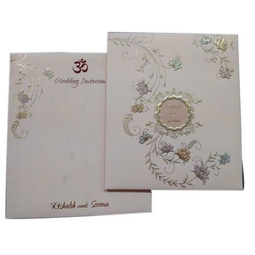 Book Style Floral Designed Embossing Finished Square Wedding Invitation Card