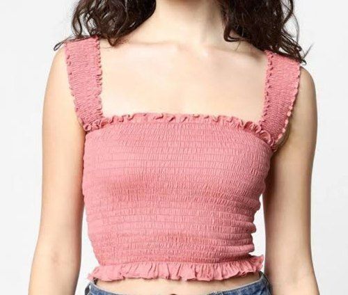 Pink Color Plain Sleeve Less Ladies Fancy Top